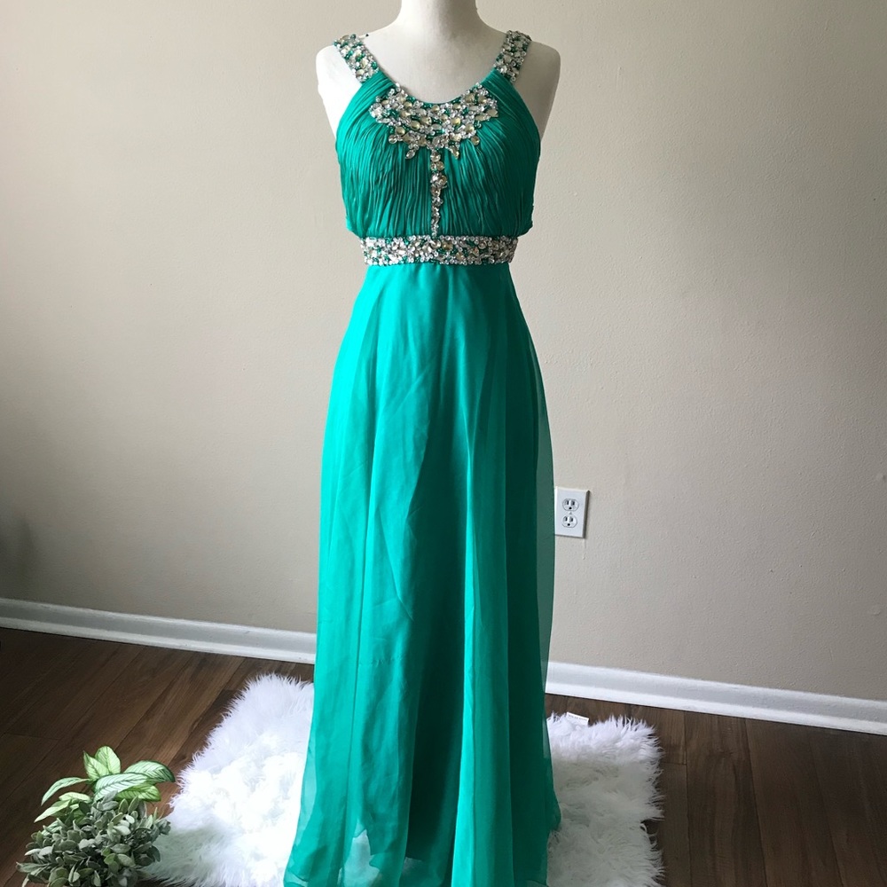 Gorgeous Teal/Jeweled Long Prom/Evening Gown